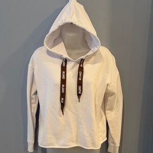 AERIE White Oversized Hoodie with Brown Drawstrings S